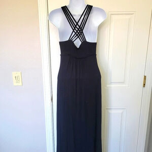 Calvin Klein Black Maxi Dress Sleeveless Strappy Criss Cross Back Slimming Sz 6